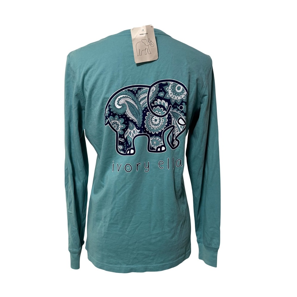 New Ivory Ella Aqua Blue Paisley Floral Elephant long sleeve Small women's shirt - Picture 1 of 8